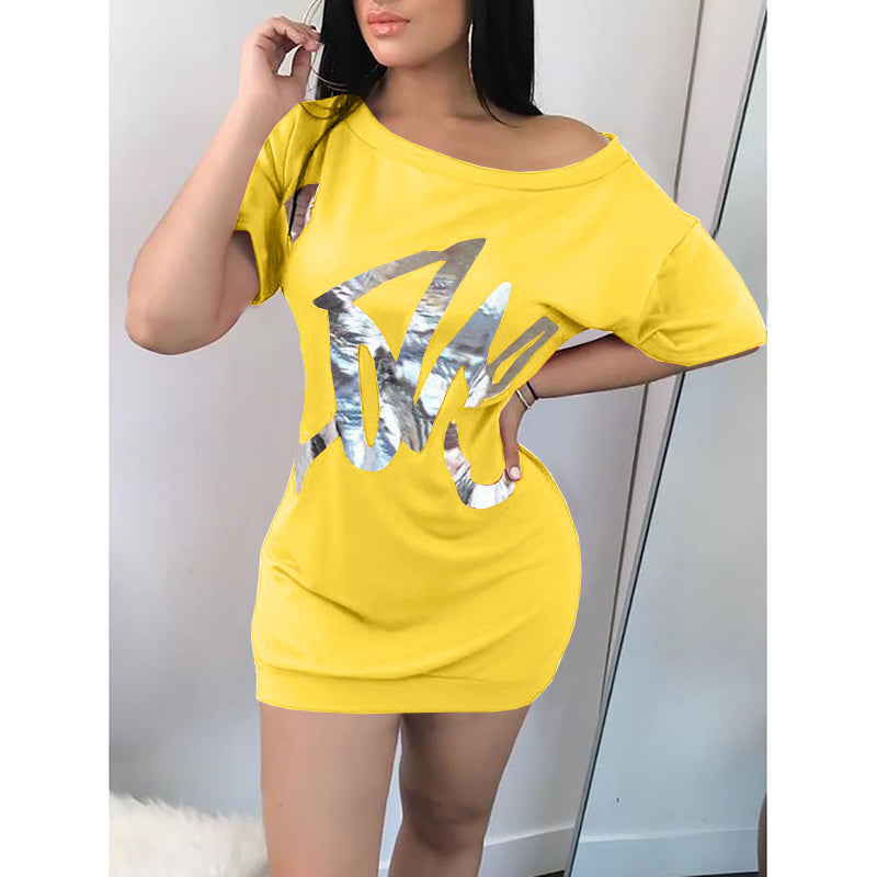 Summer Sexy Club Dress Women Letters Print Short Sleeve Loose Dresses Summer Sexy Club Dress Women Letters Print Short Sleeve Loose Dresses