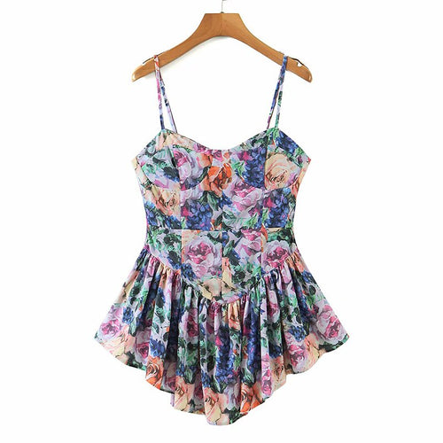 Multicolor Floral Print Sexy Sling Dress Women Summer Chiffon Super-Short Dress Holiday