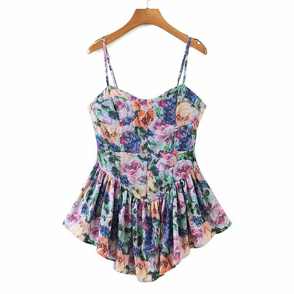 Multicolor Floral Print Sexy Sling Dress Women Summer Chiffon Super-Short Dress Holiday